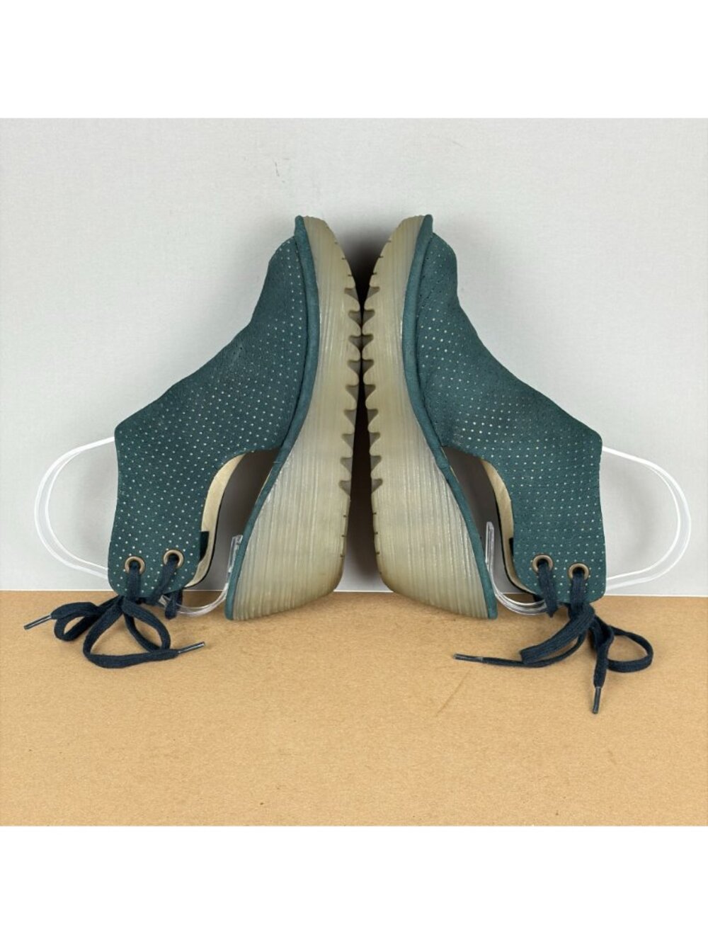 Fly London Yuzu Leather Wedge Sandals Womens 6 EU 36 Dark Green Lace Up Heel - Picture 5 of 10